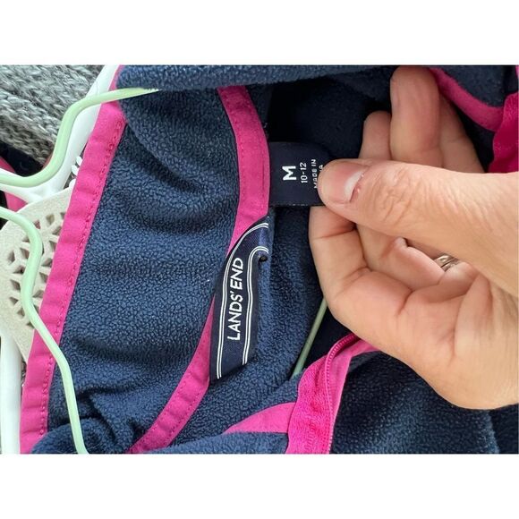 Land’s End Navy and hot pink fleece 1/4 zip top 10-12 - Picture 2 of 3